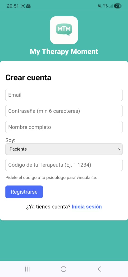 Pantalla de registro en MTM