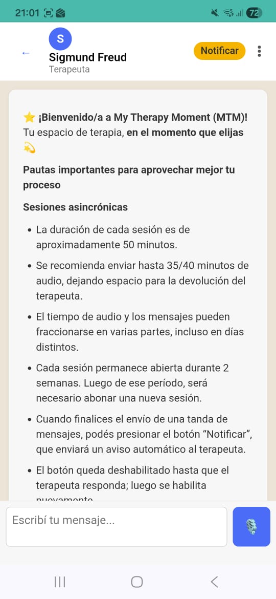 Chat de MTM con pautas al inicio