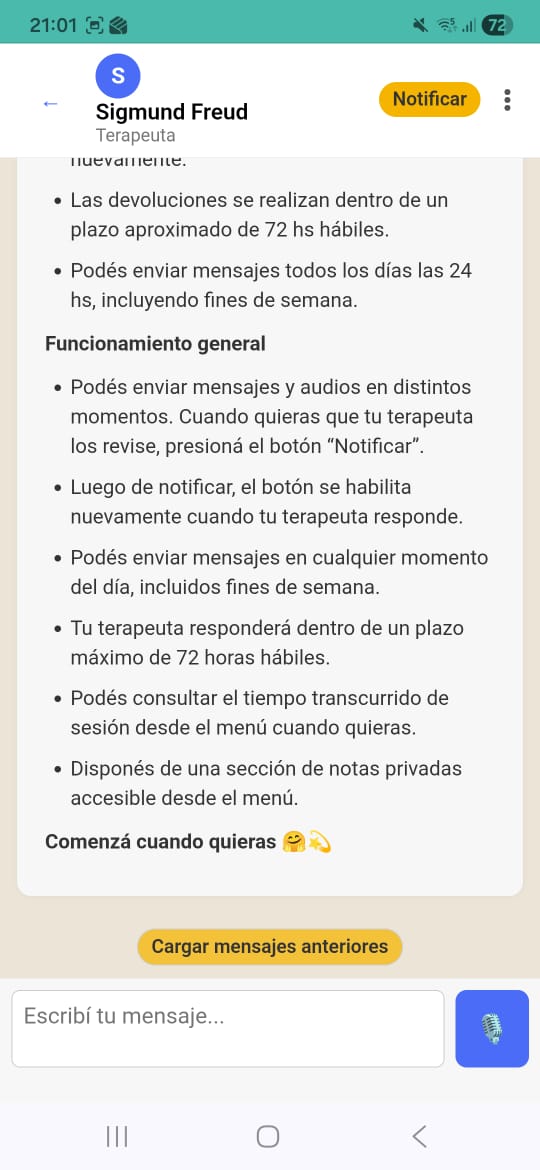 Botón notificar dentro del chat de MTM